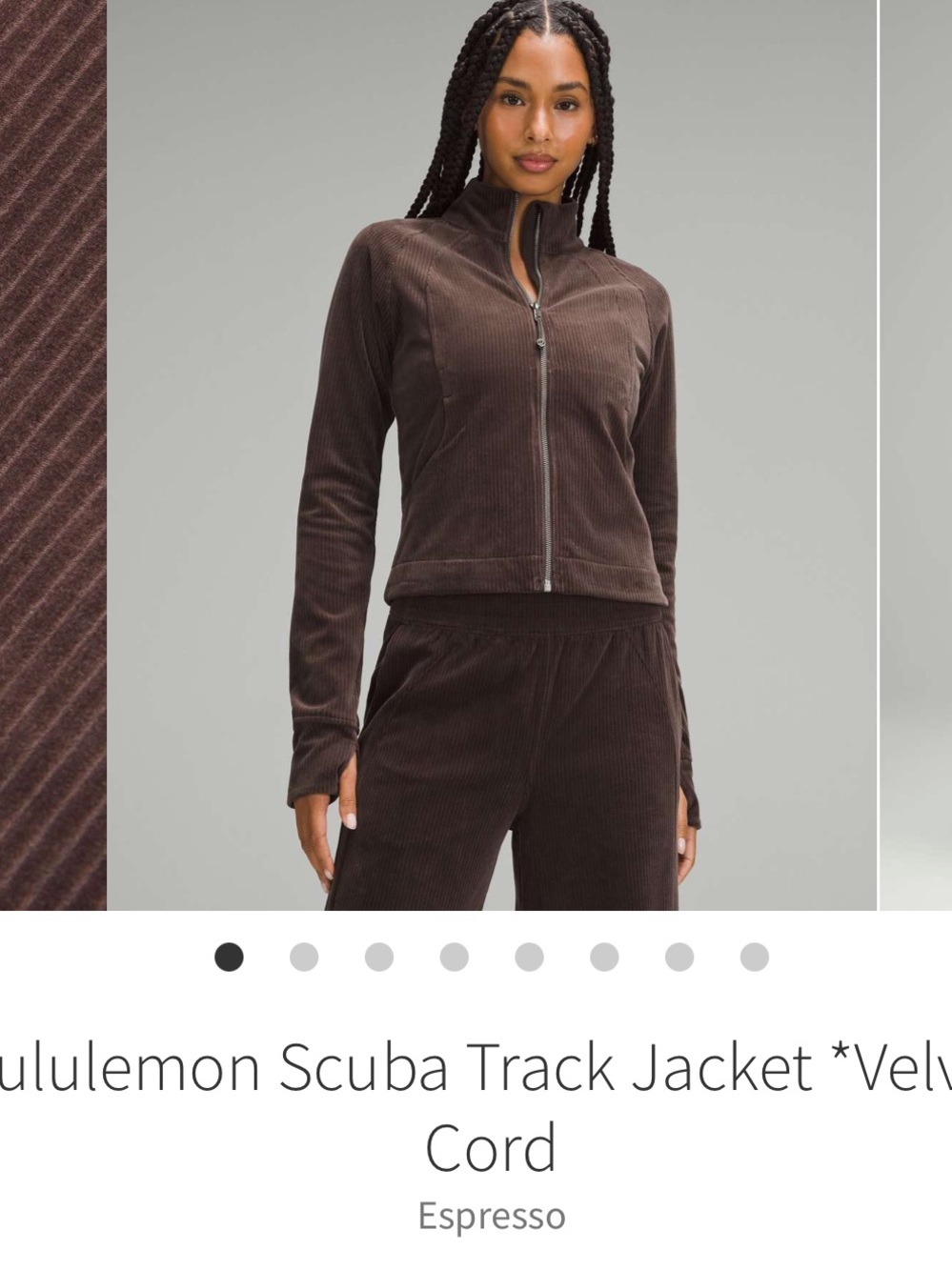 Lululemon Scuba Corduroy Track Jacket Espresso Sz 2